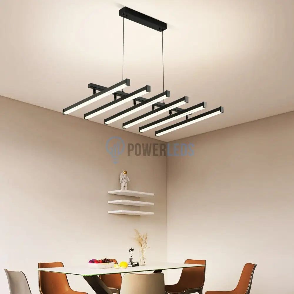 Lustra LED Suspendata 6 Linii Reglabile Black Echivalent 800W Telecomanda powerleds.ro