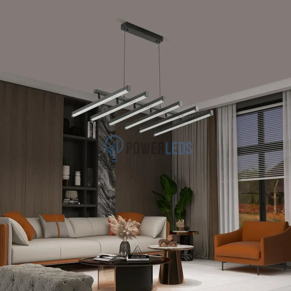 Lustra LED Suspendata 6 Linii Reglabile Black Echivalent 800W Telecomanda powerleds.ro