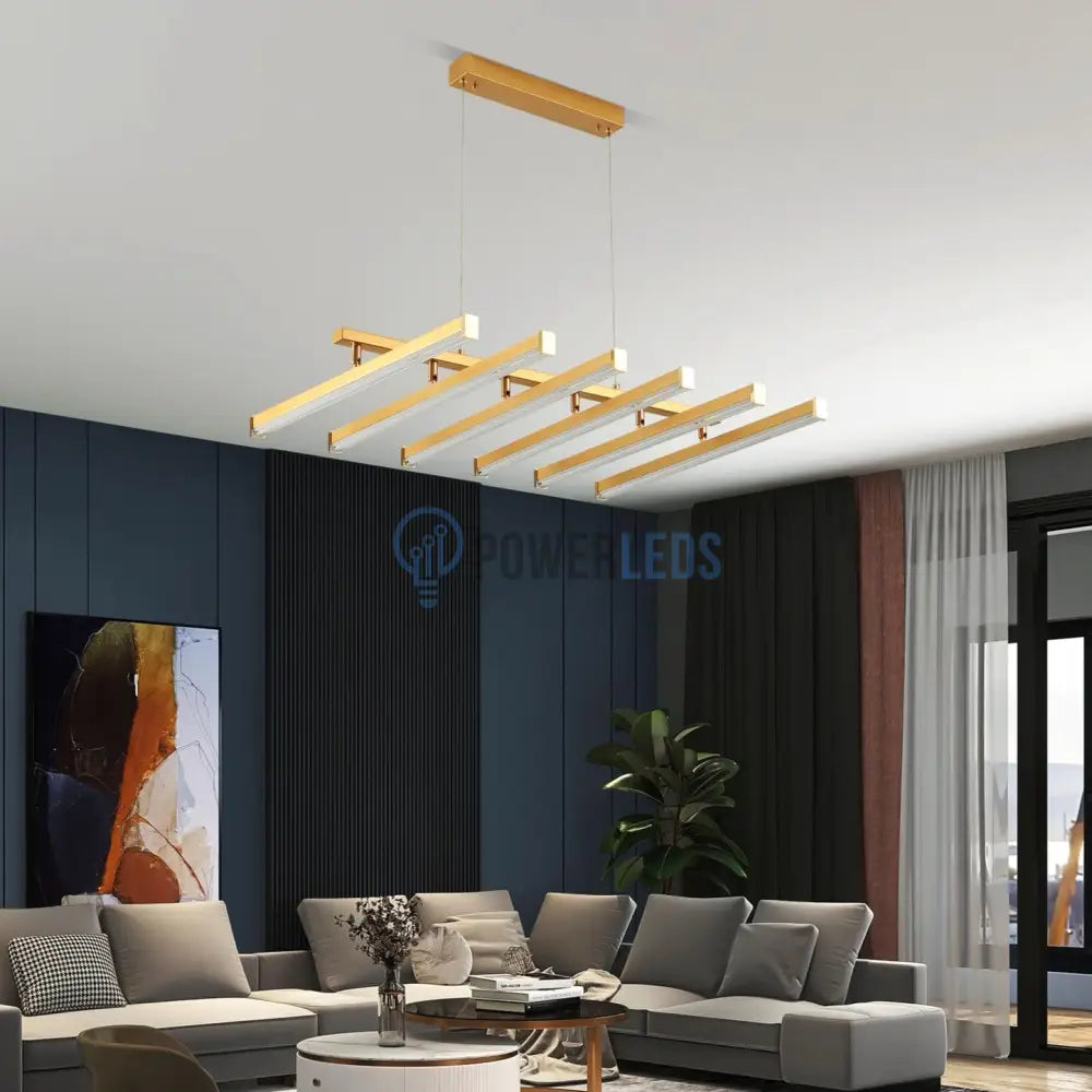Lustra LED Suspendata 6 Linii Reglabile Gold Echivalent 800W Telecomanda powerleds.ro