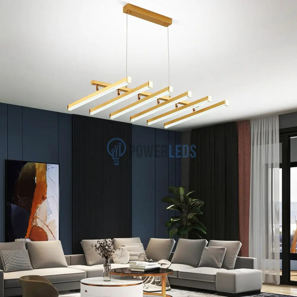 Lustra LED Suspendata 6 Linii Reglabile Gold Echivalent 800W Telecomanda powerleds.ro