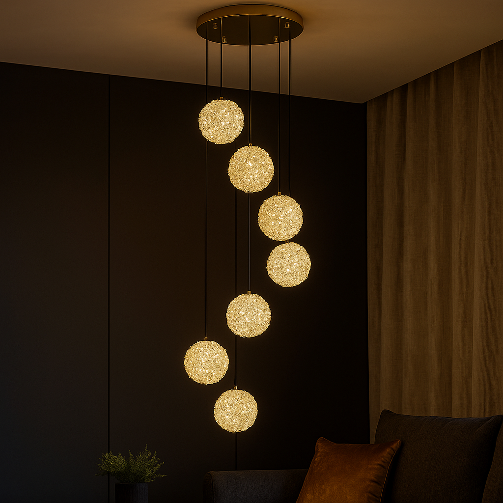 Lustra LED Suspendata Golden Sponge Deluxe 7 Elemente Echivalent 800W