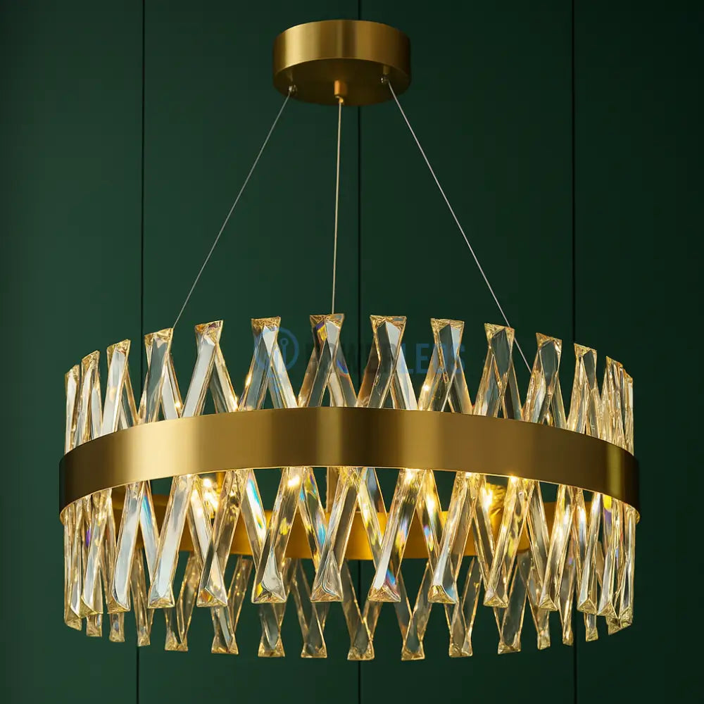 Lustra LED Suspendata Bijoux Gold Cristal Telecomanda 40CM powerleds.ro