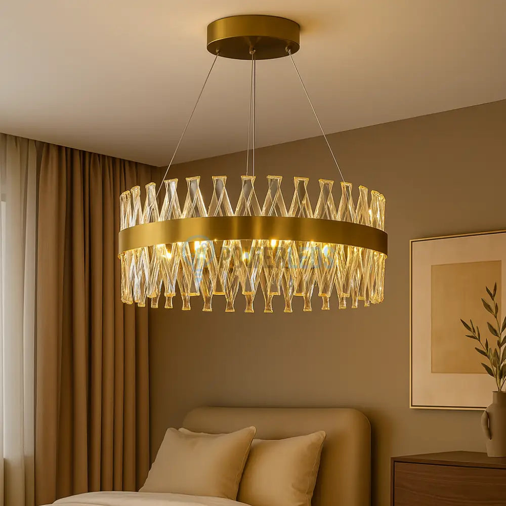 Lustra LED Suspendata Bijoux Gold Cristal Telecomanda 40CM powerleds.ro