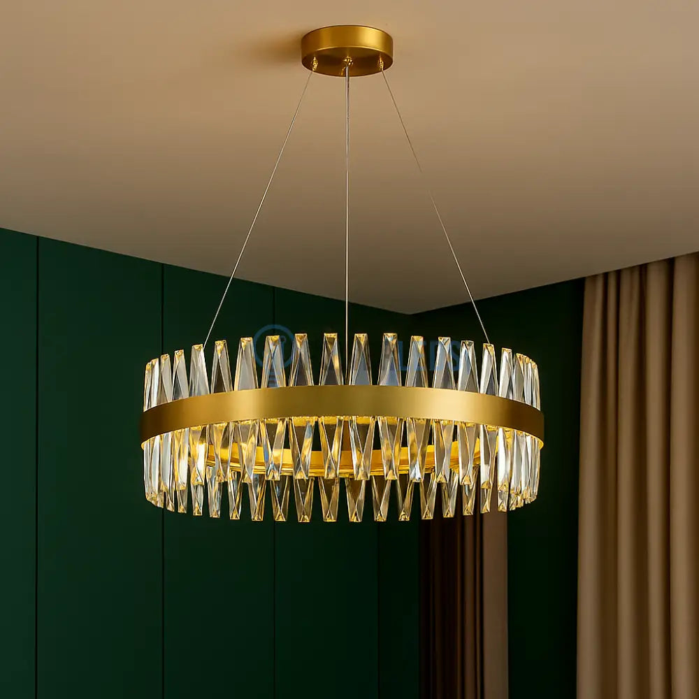 Lustra LED Suspendata Bijoux Gold Cristal Telecomanda 60CM powerleds.ro