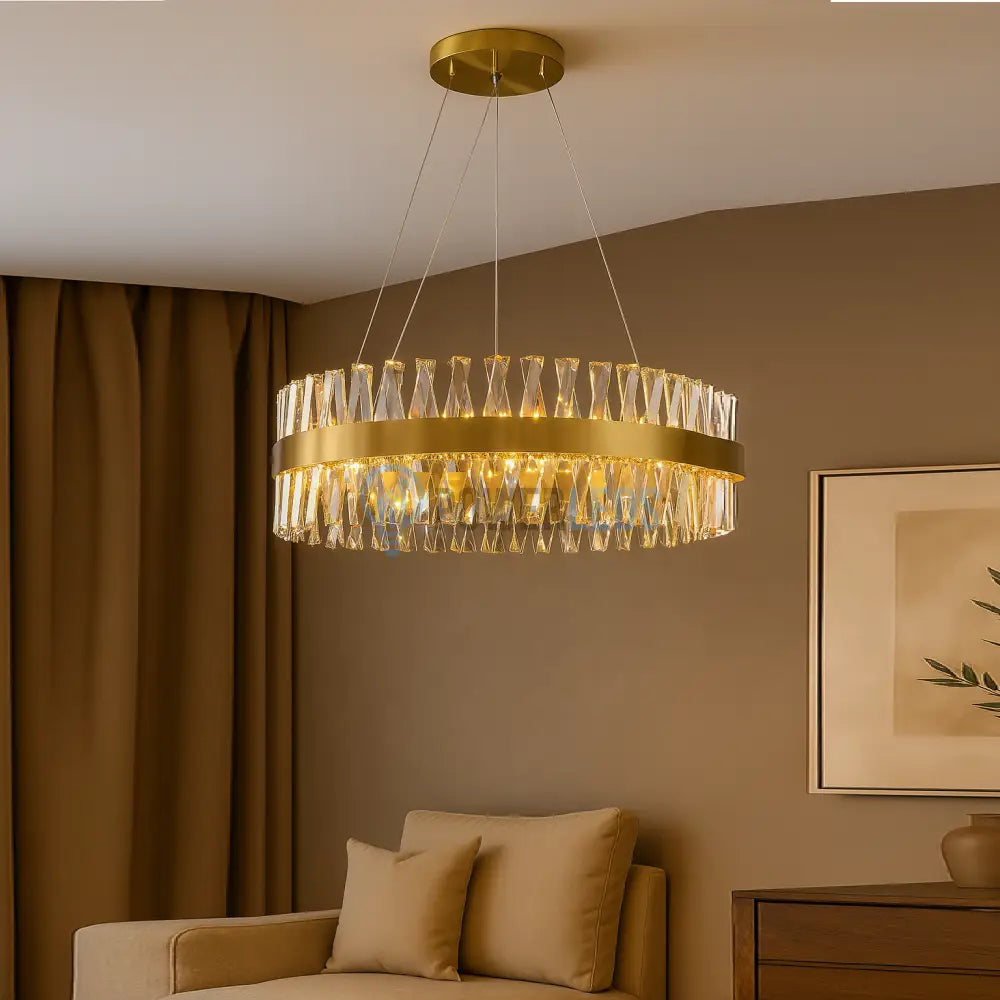 Lustra LED Suspendata Bijoux Gold Cristal Telecomanda 60CM powerleds.ro
