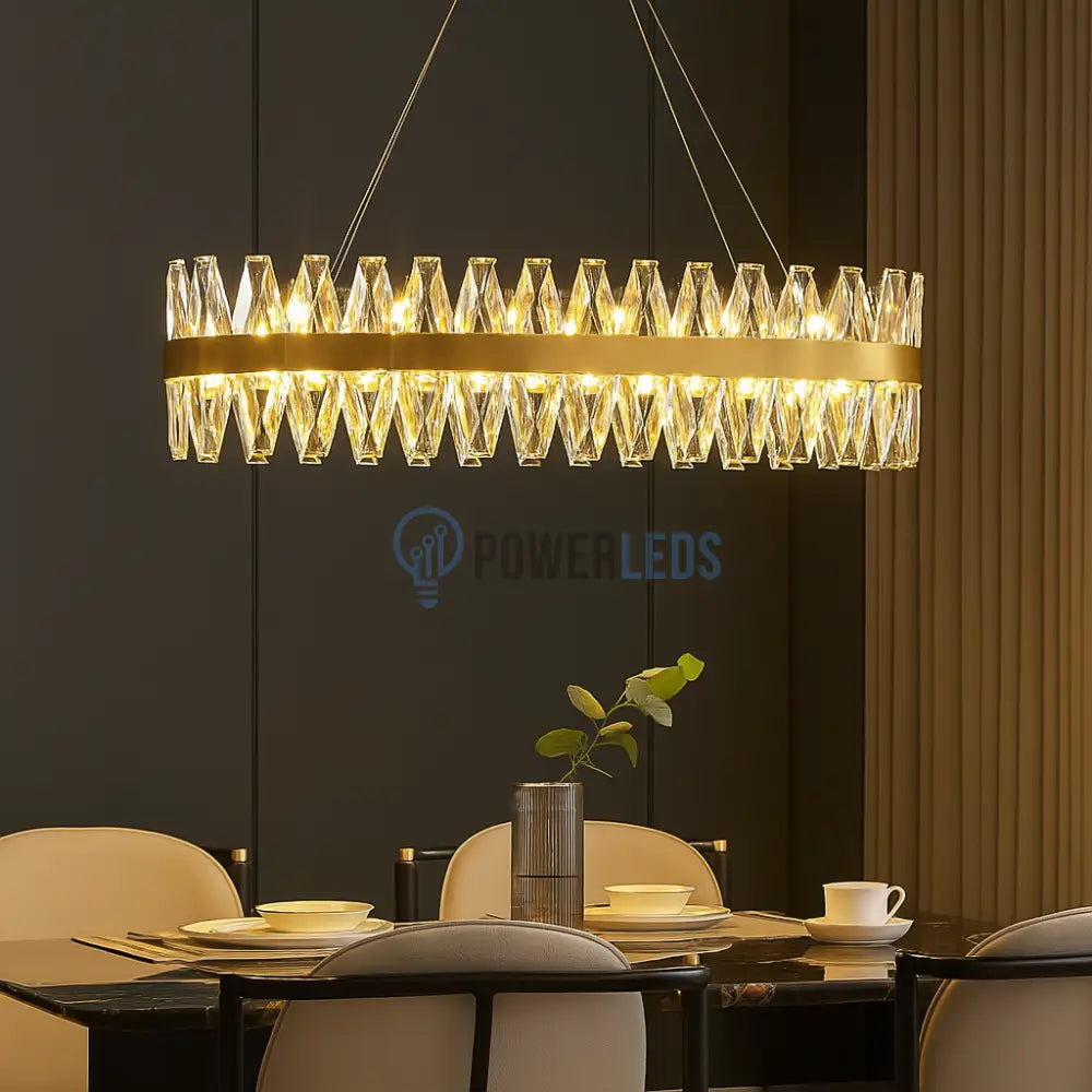 Lustra LED Suspendata Bijoux Gold Cristal Telecomanda 80x30CM powerleds.ro