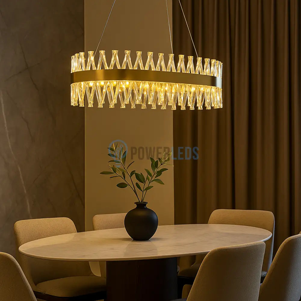 Lustra LED Suspendata Bijoux Gold Cristal Telecomanda 80x30CM powerleds.ro