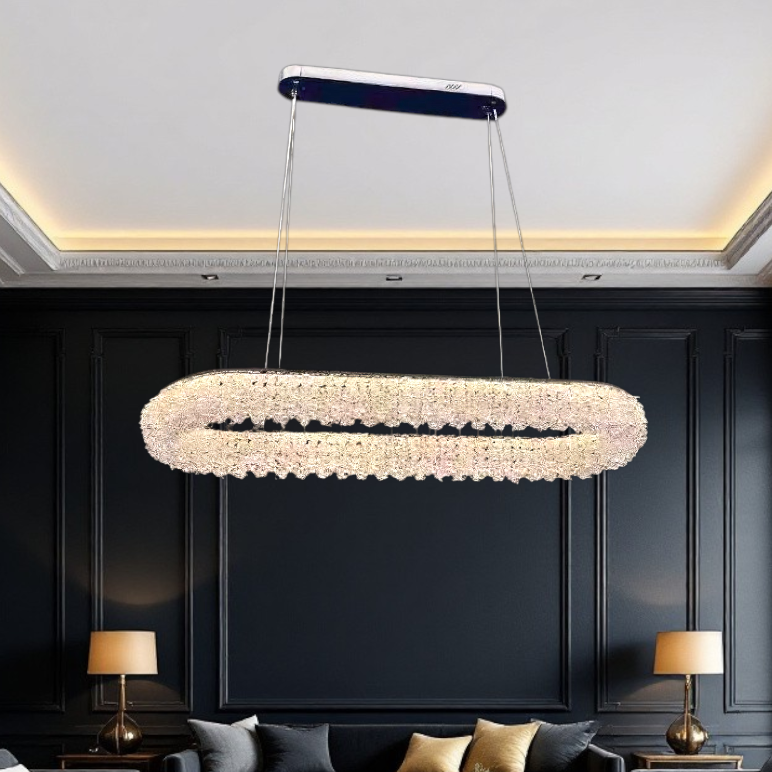 Lustra LED Suspendata Chrome Crystal Sponge 80x30cm Echivalent 800W