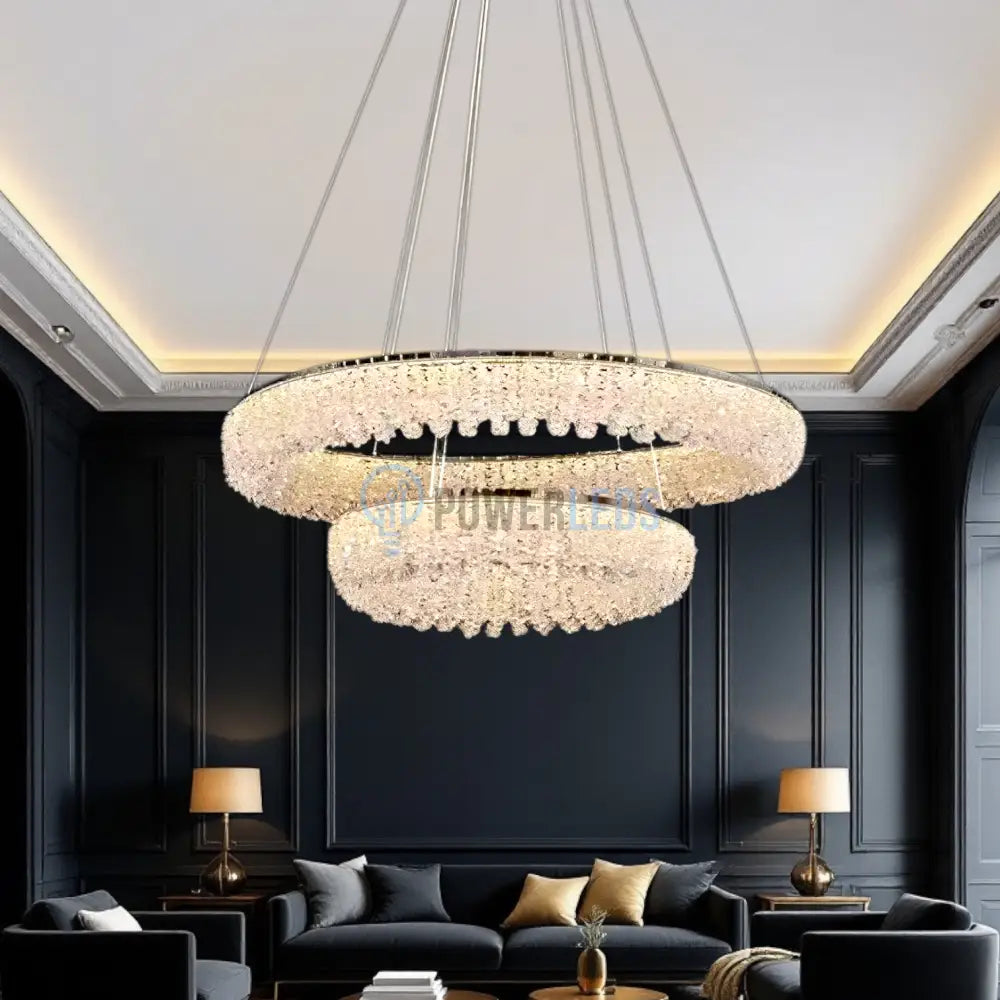 Lustra LED Suspendata Chrome Crystal Sponge 2 Segmente Rotunde Ceiling Light Fixtures