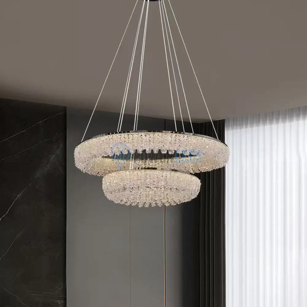 Lustra LED Suspendata Chrome Crystal Sponge 2 Segmente Rotunde Ceiling Light Fixtures