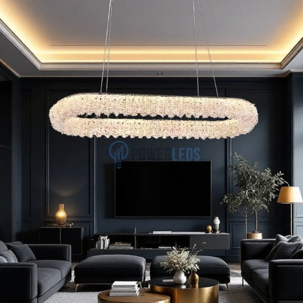Lustra LED Suspendata 100W Chrome Crystal Sponge 80x30cm CRISTAL / CHROME Ceiling Light Fixtures
