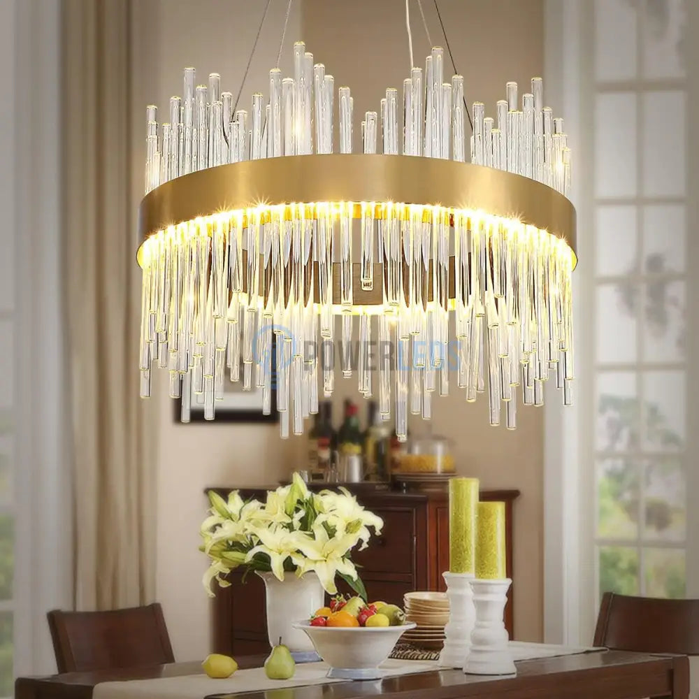 Lustra Led Suspendata Crown Gold Cristal 40Cm Echivalent 300W Telecomanda Chandeliers Crystal