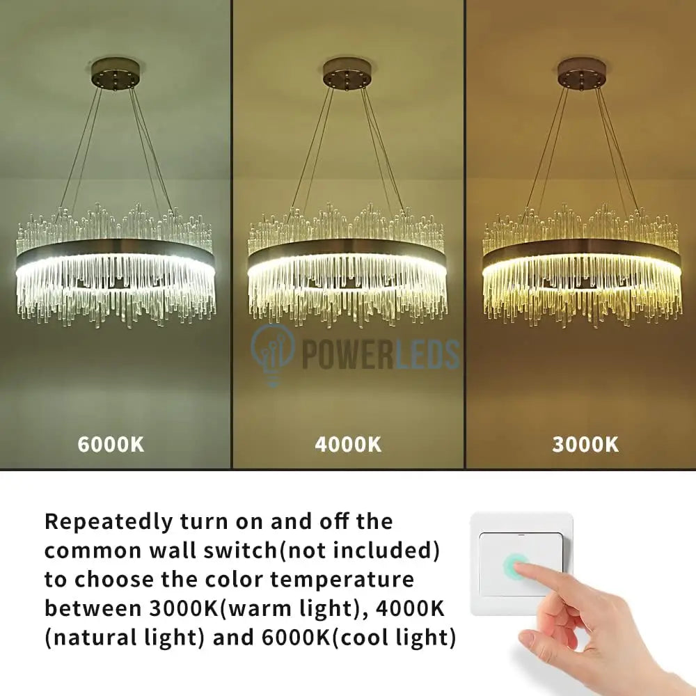 Lustra Led Suspendata Crown Gold Cristal 60Cm Echivalent 500W Telecomanda Chandeliers Crystal