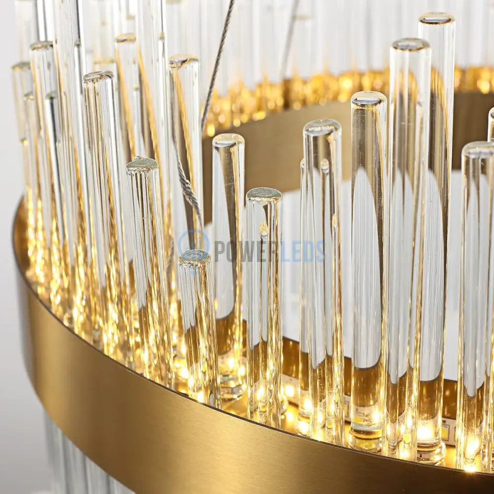 Lustra Led Suspendata Crown Gold Cristal 60Cm Echivalent 500W Telecomanda Chandeliers Crystal