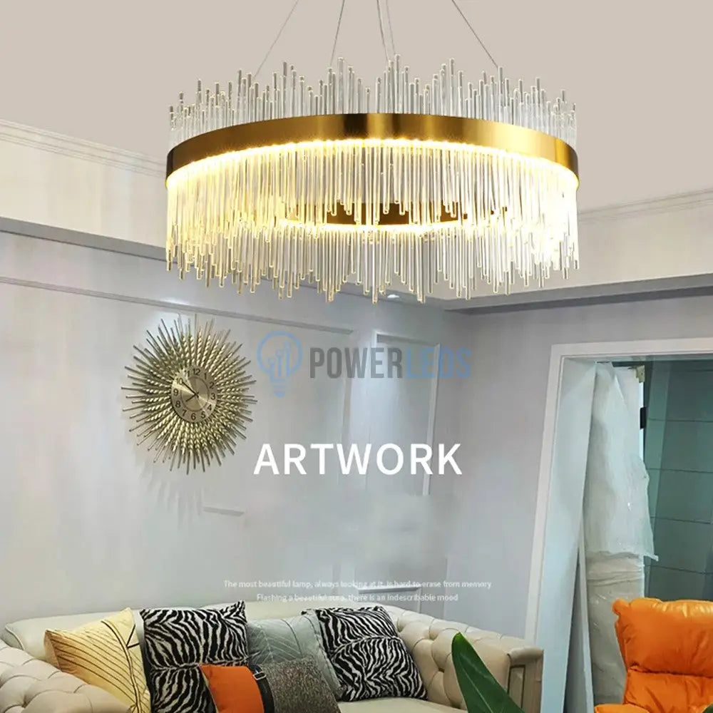 Lustra Led Suspendata Crown Gold Cristal 60Cm Echivalent 500W Telecomanda Chandeliers Crystal