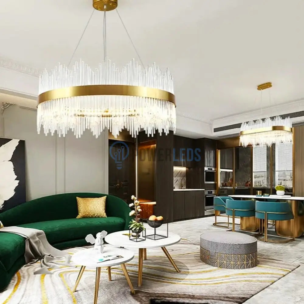 Lustra Led Suspendata Crown Gold Cristal 80X30Cm Echivalent 600W Telecomanda Chandeliers Crystal