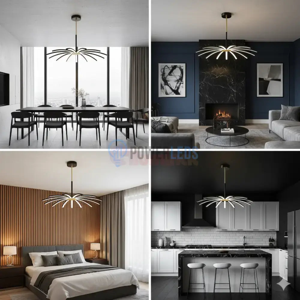 Lustra LED Eteris Cu Telecomanda Wifi 2.4G 3 Culori Black&Gold NEGRU + AURIU / SUSPENDATE / 68CM Chandeliers