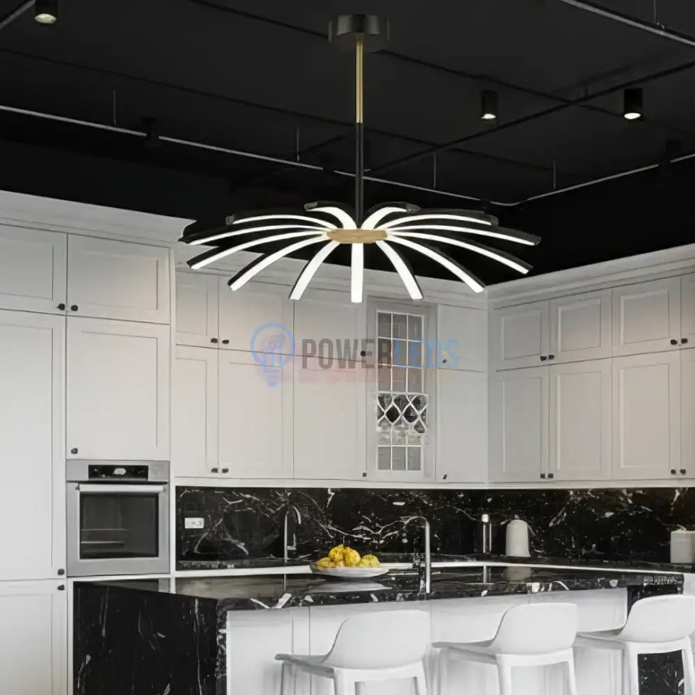 Lustra LED Eteris Cu Telecomanda Wifi 2.4G 3 Culori Black&Gold NEGRU + AURIU / SUSPENDATE / 68CM Chandeliers