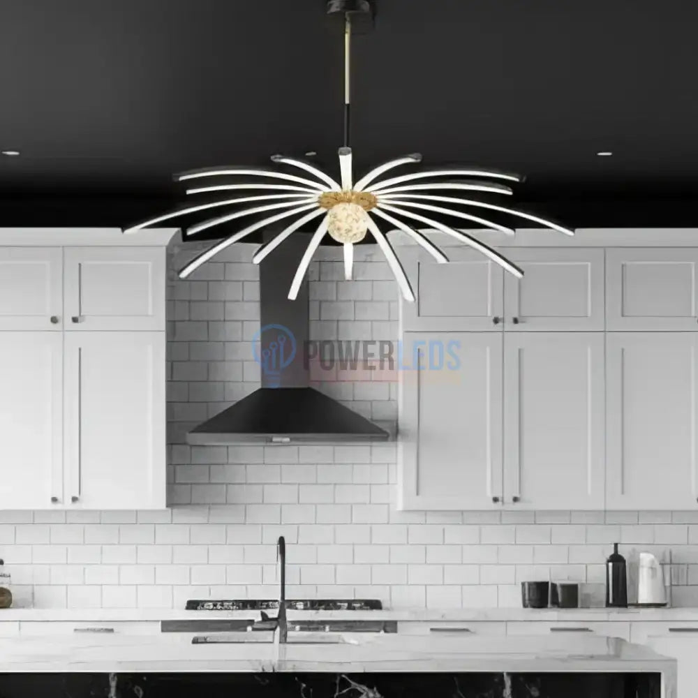 Lustra LED Eteris Cu Telecomanda Wifi 2.4G 3 Culori Black&Gold D90cm NEGRU + AURIU / SUSPENDATE / 90CM Chandeliers
