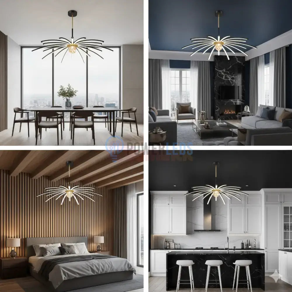 Lustra LED Eteris Cu Telecomanda Wifi 2.4G 3 Culori Black&Gold D90cm NEGRU + AURIU / SUSPENDATE / 90CM Chandeliers