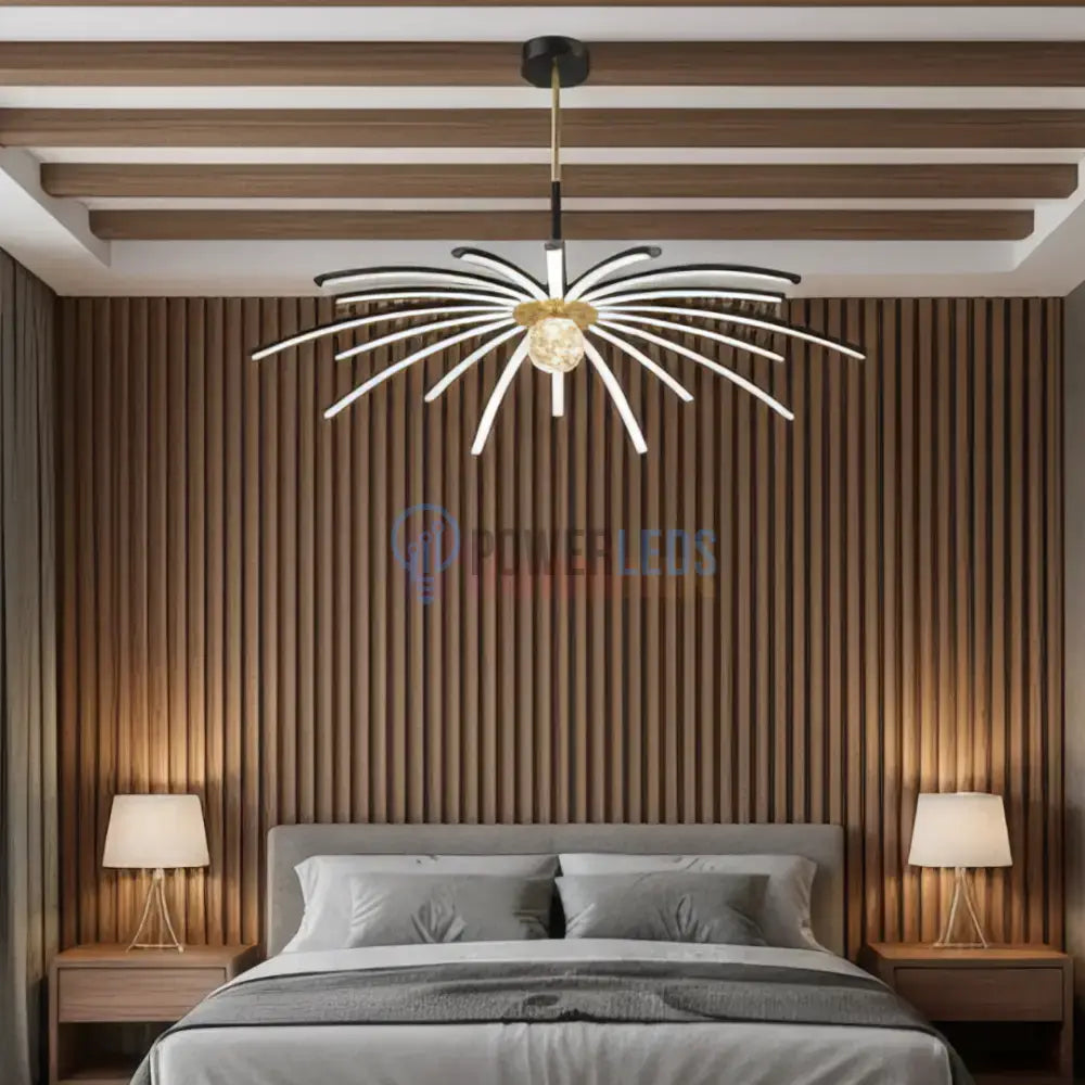 Lustra LED Eteris Cu Telecomanda Wifi 2.4G 3 Culori Black&Gold D90cm NEGRU + AURIU / SUSPENDATE / 90CM Chandeliers