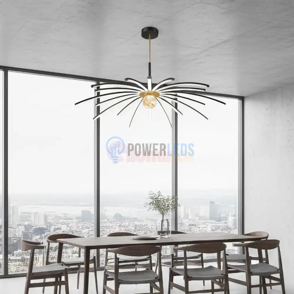 Lustra LED Eteris Cu Telecomanda Wifi 2.4G 3 Culori Black&Gold D90cm NEGRU + AURIU / SUSPENDATE / 90CM Chandeliers