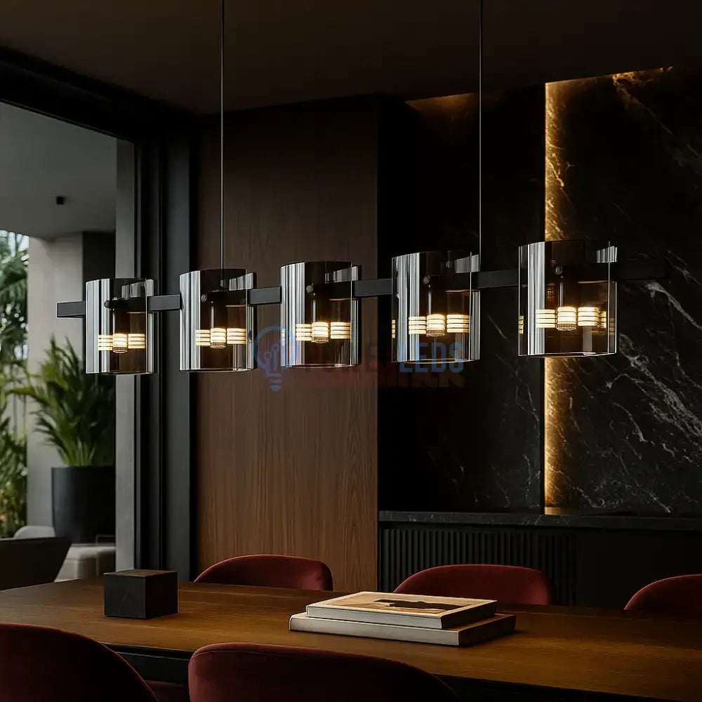 Lustra LED Suspendata Faye G9x5 Modern Black Glass NEAGRA / SUSPENDATE Lighting Fixtures