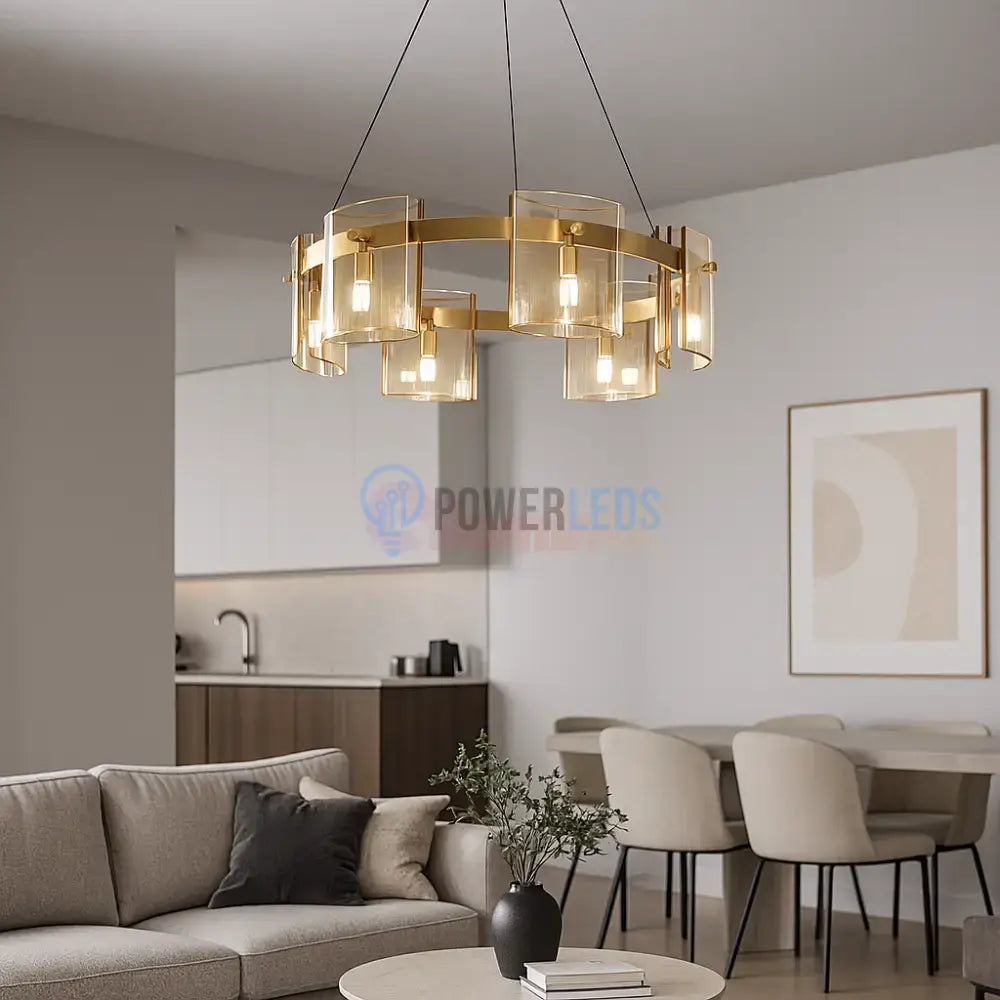 Lustra LED Suspendata Faye G9X6 Modern Gold Glass AURIE / SUSPENDATA Chandeliers Crystal