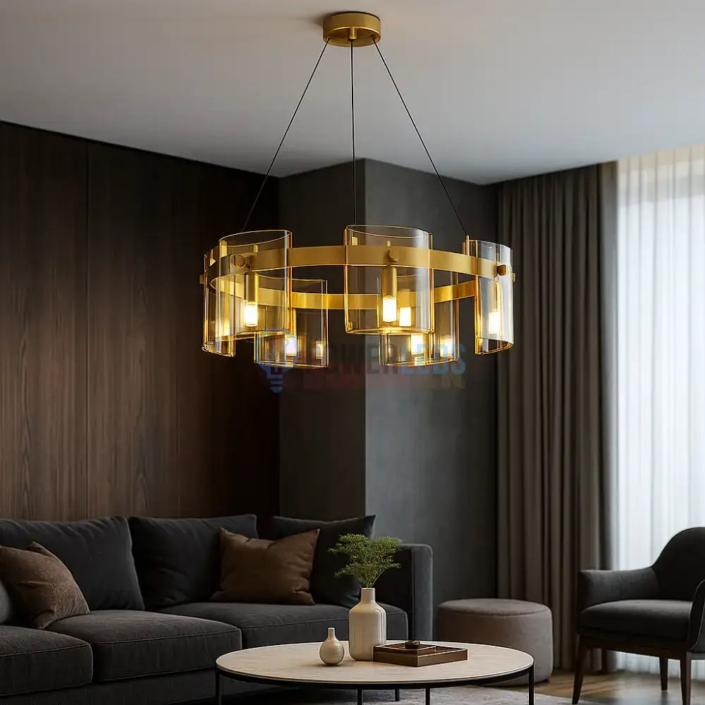 Lustra LED Suspendata Faye G9X6 Modern Gold Glass AURIE / SUSPENDATA Chandeliers Crystal