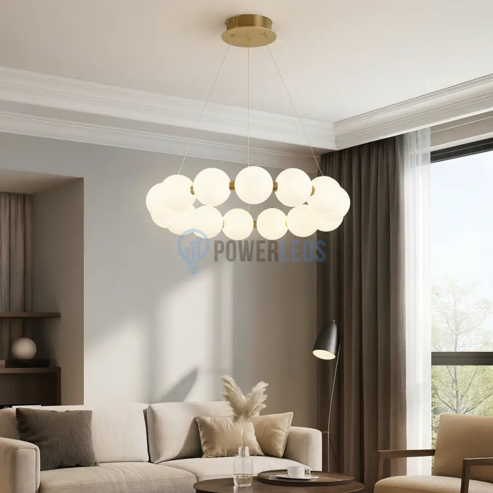 Lustra LED Suspendata Gold PEARL Echivalent 500W Telecomanda powerleds.ro