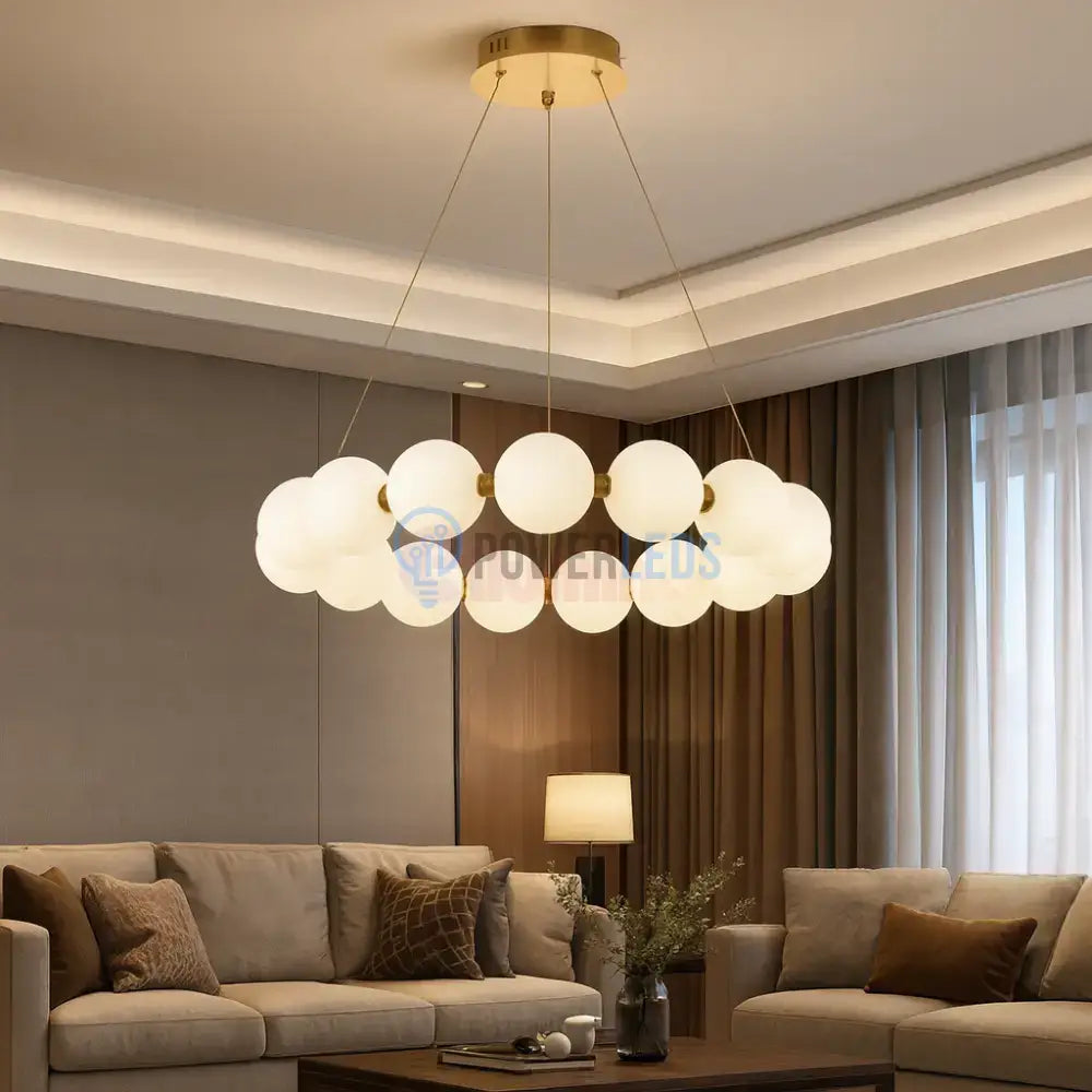 Lustra LED Suspendata Gold PEARL Echivalent 500W Telecomanda AURIE / ABAJUR Chandeliers