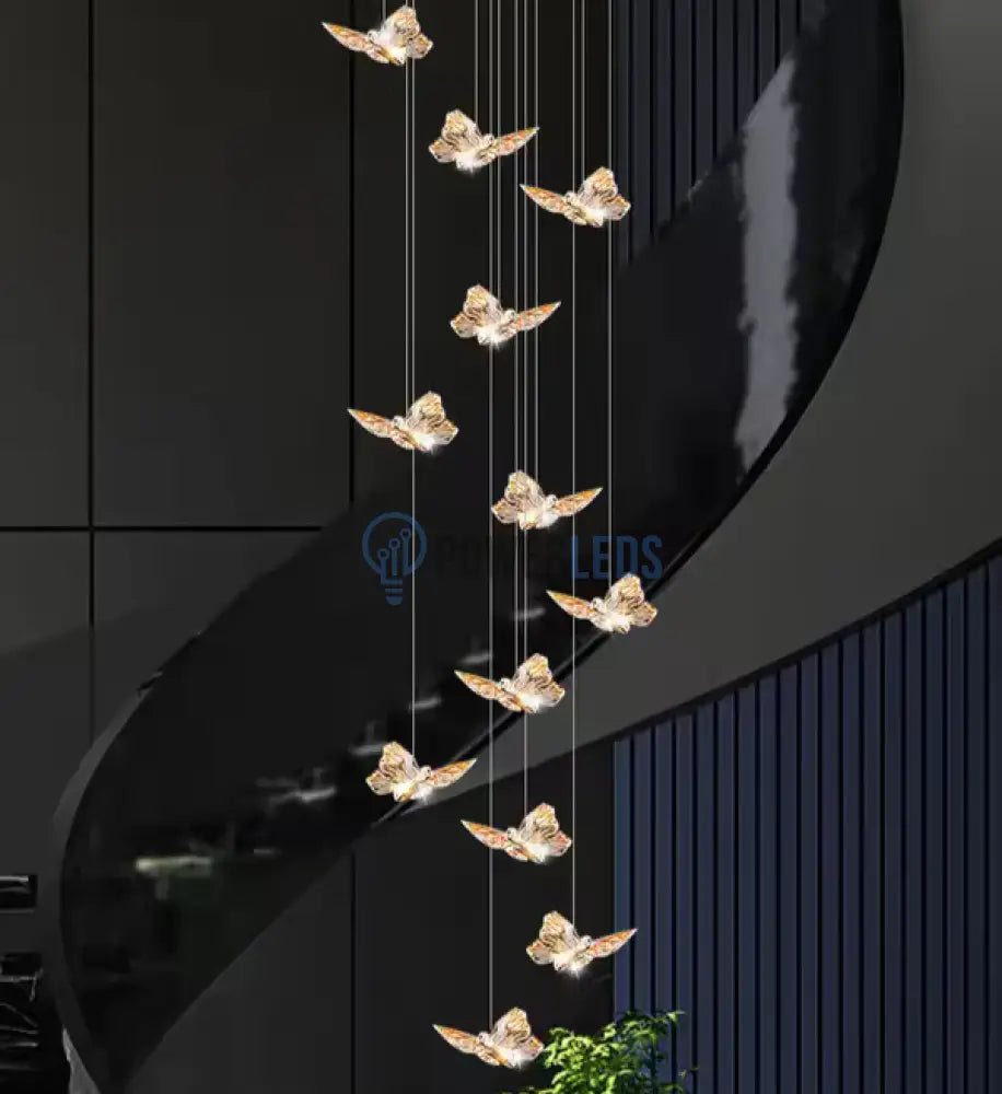 Lustra LED Suspendata Golden Butterfly 12 Elemente Echivalent 220W Telecomanda powerleds.ro
