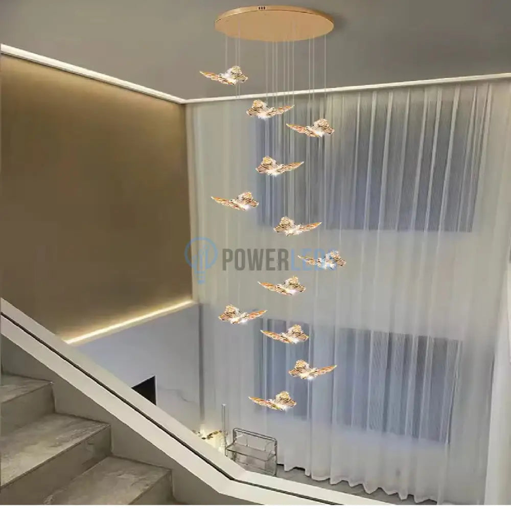 Lustra LED Suspendata Golden Butterfly 12 Elemente Echivalent 220W Telecomanda powerleds.ro