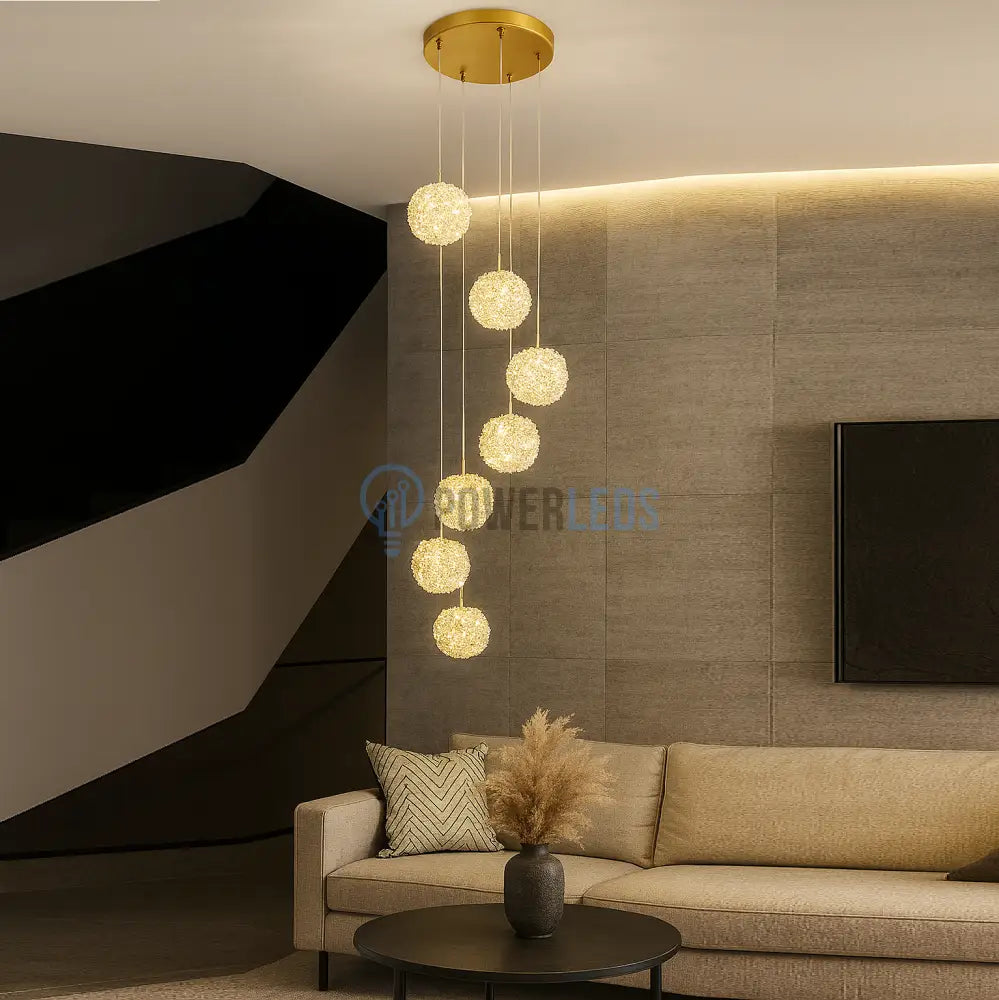 Lustra LED Suspendata Golden Sponge Deluxe 7 Elemente Echivalent 800W powerleds.ro