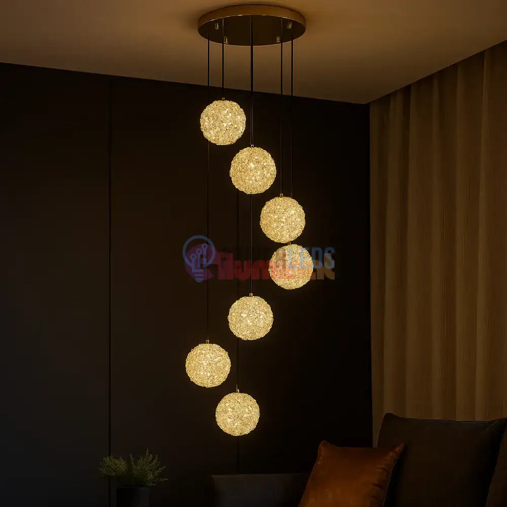 Lustra LED Suspendata Golden Sponge Deluxe 7 Elemente Echivalent 800W powerleds.ro
