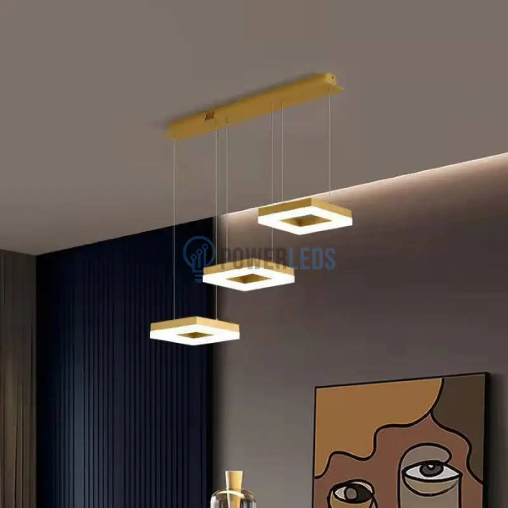 Lustra Led 96W Suspendata Square Auriu Telecomanda Lighting Fixtures
