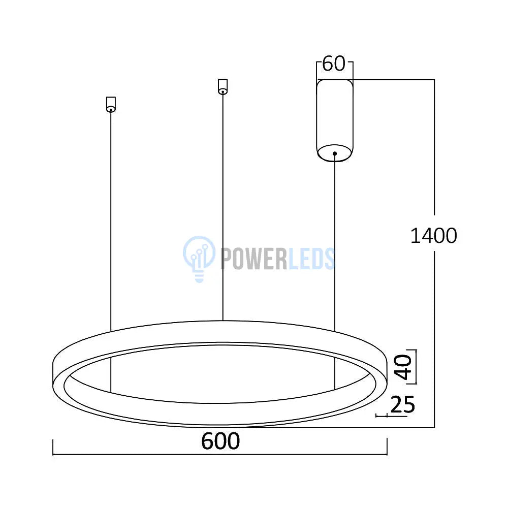Lustra LED Suspendata TULLIO 60cm Black 1 Segment Echivalent 300W powerleds.ro