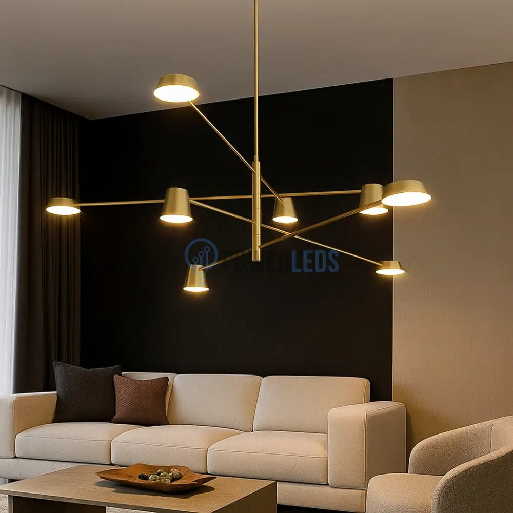 Lustra LED Suspendata Zeyra Gold Echivalent 1000W Telecomanda Lighting Fixtures