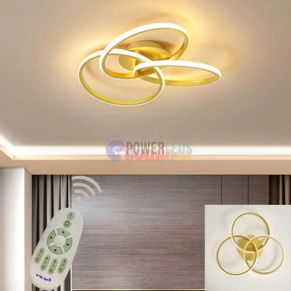 Lustra LED Three RINGS Gold Echivalent 400W cu Telecomanda powerleds.ro