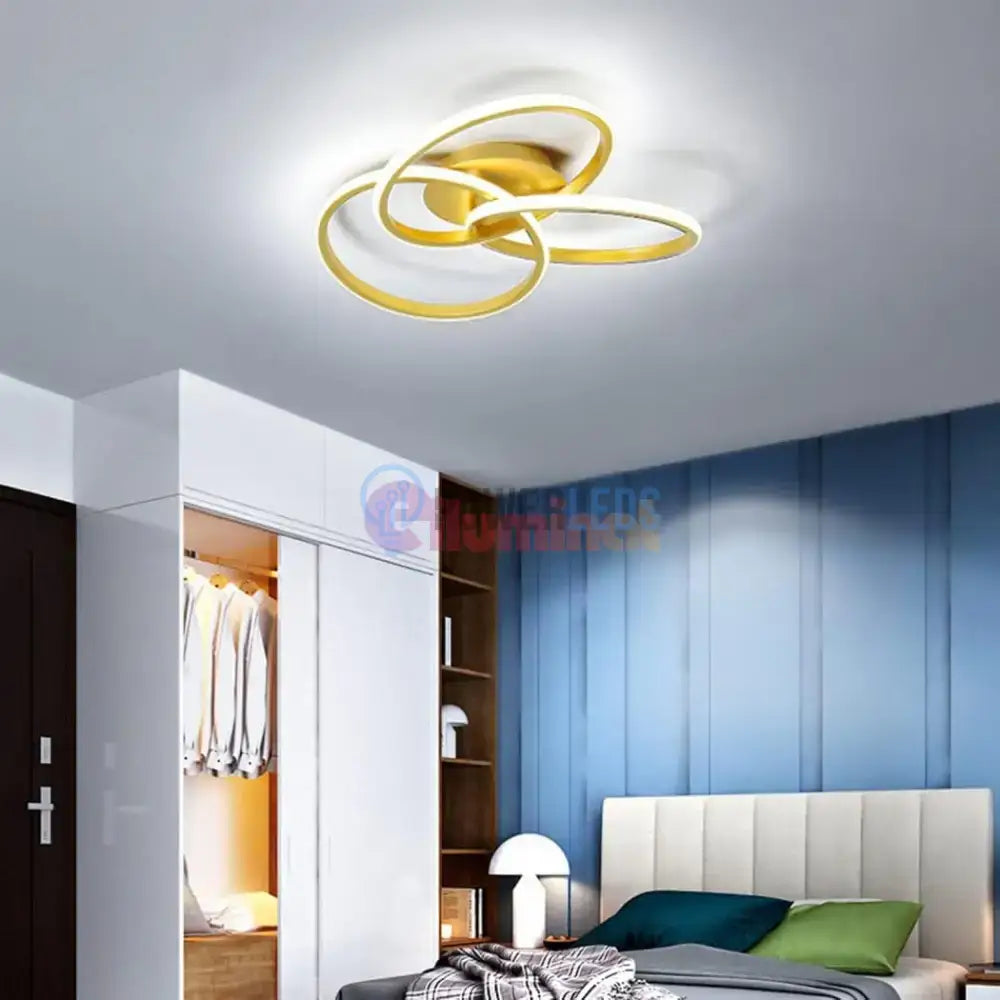 Lustra LED Three RINGS Gold Echivalent 400W cu Telecomanda powerleds.ro
