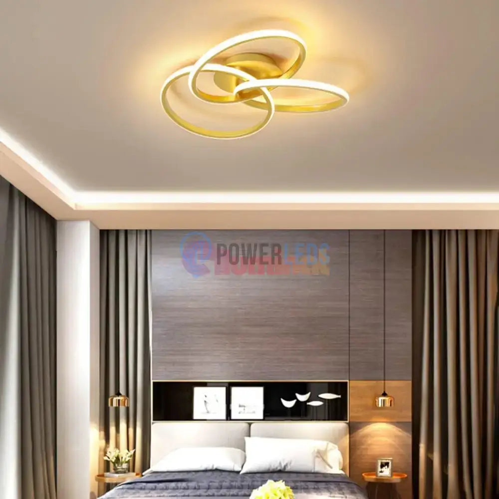 Lustra LED Three RINGS Gold Echivalent 400W cu Telecomanda powerleds.ro