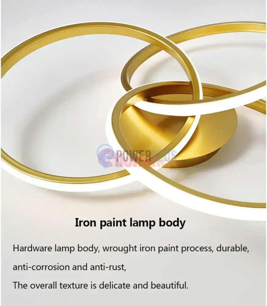 Lustra LED Three RINGS Gold Echivalent 400W cu Telecomanda powerleds.ro