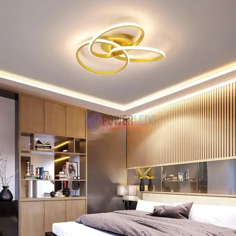 Lustra LED Three RINGS Gold Echivalent 400W cu Telecomanda powerleds.ro