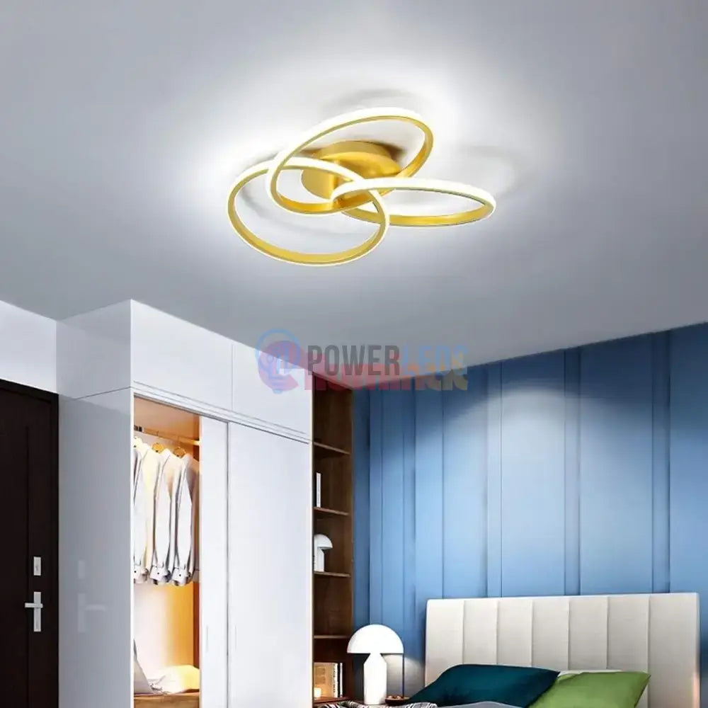 Lustra LED Three RINGS Gold Echivalent 400W cu Telecomanda powerleds.ro