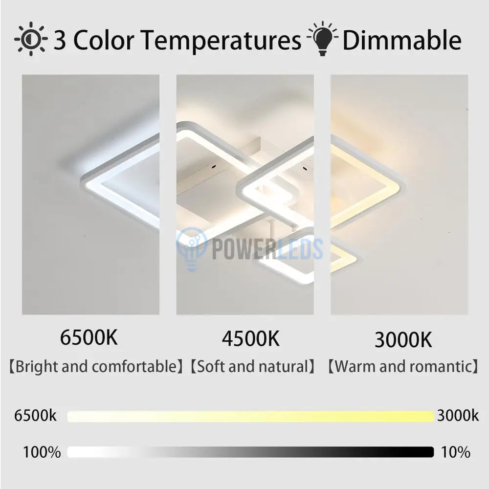 Lustra Led Three Square Alb Echivalent 400W Telecomanda Lighting Fixtures