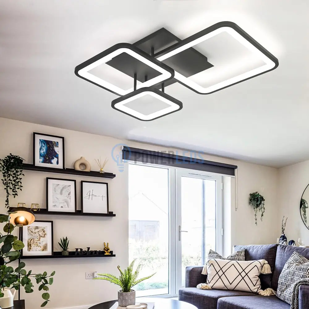 Lustra Led Three Square Black Echivalent 400W Telecomanda Lighting Fixtures