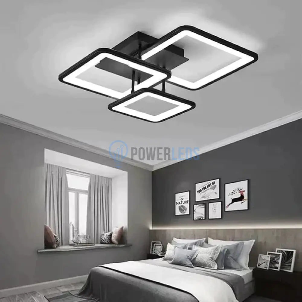 Lustra Led Three Square Black Echivalent 400W Telecomanda Lighting Fixtures