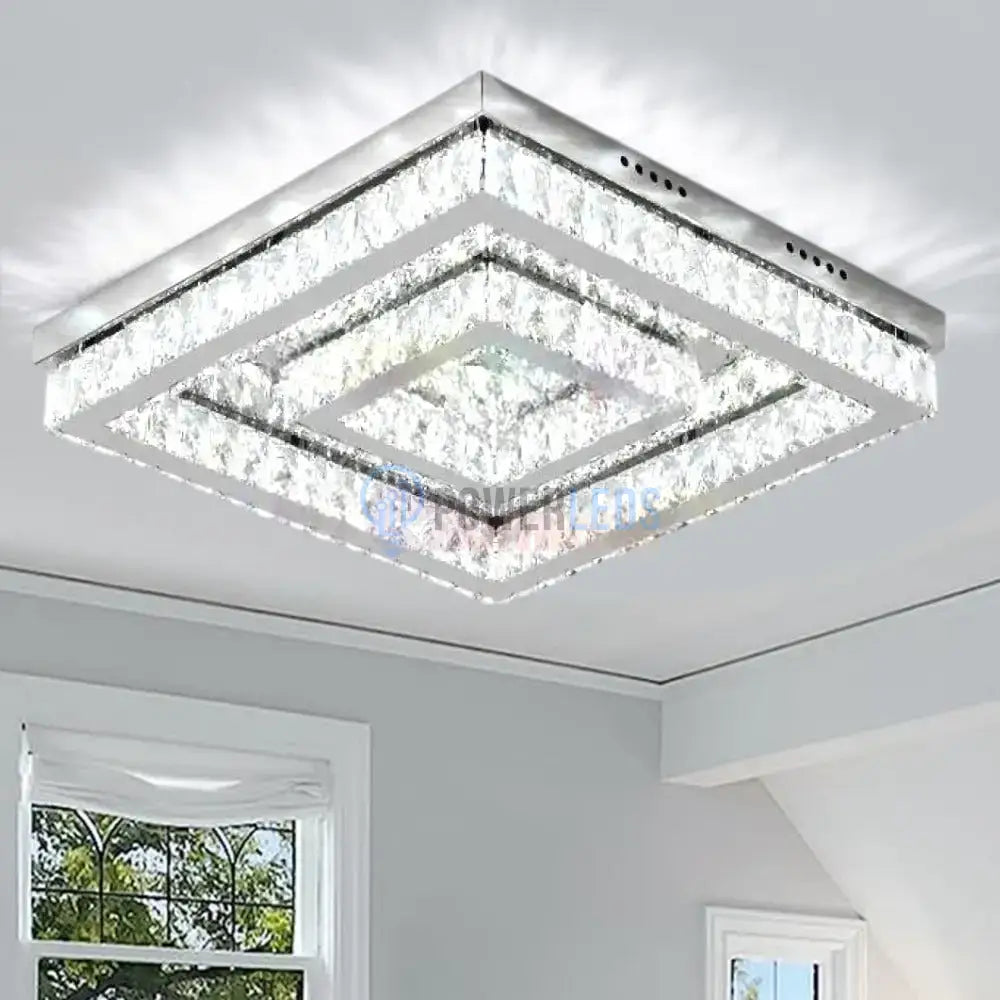 Lustra Led Two Square Cristal Echivalent 500W Telecomanda Chandeliers Crystal