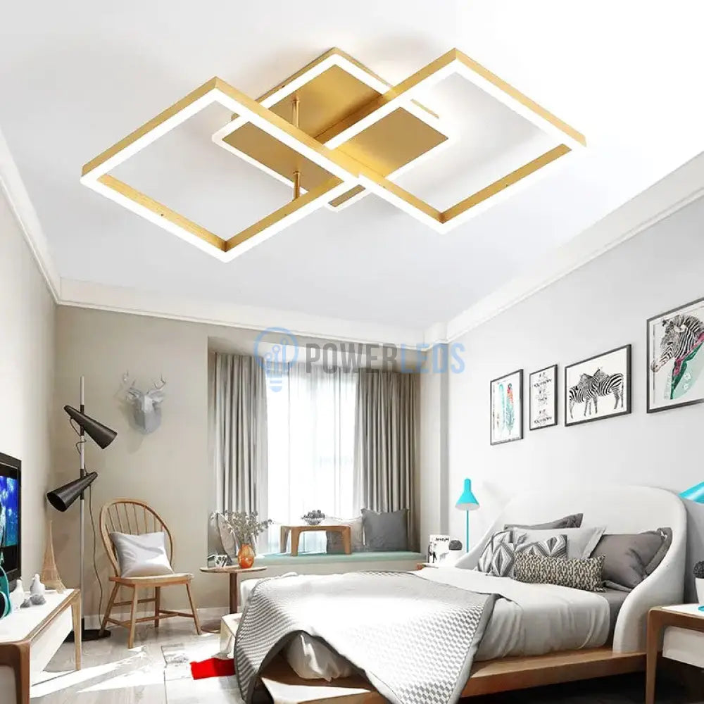 Lustra Led Two Square Gold Echivalent 600W Telecomanda Lighting Fixtures