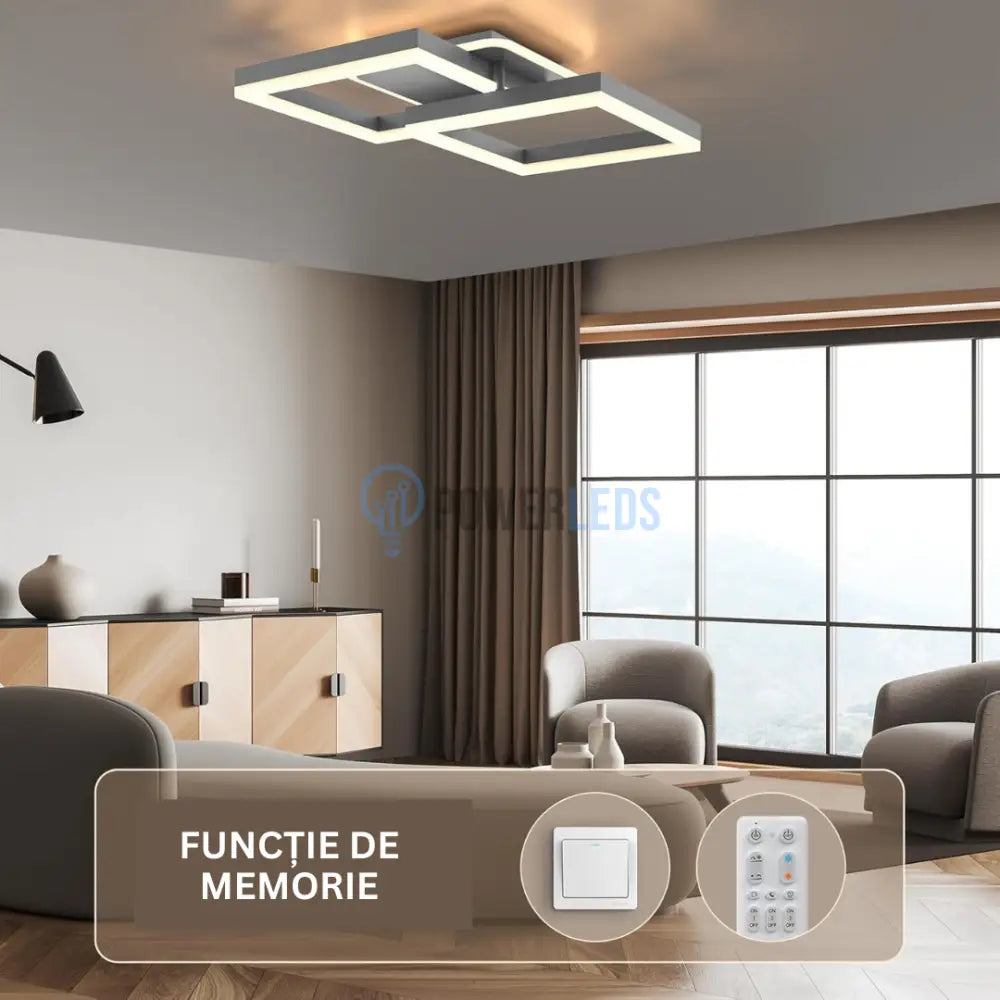 Lustra LED TWO SQUARE SILVER Echivalent 600W Telecomanda SILVER / SQUARE DESIGN Lighting Fixtures